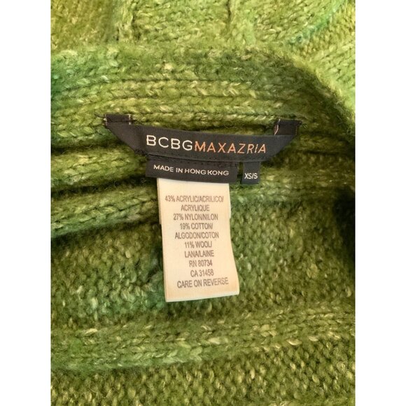 BCBG MAXAZRIA Green Rib/Cable Knit Long Sleeve Cardigan Sweater Size XS/S - Picture 9 of 10